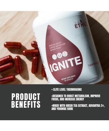 Sweat Ethic Ignite Thermogenic Support Formula with Advantra Z Green Tea Extract and Yohimbe Bark Daily Energy Focus Support for Active Lifestyles Easy-to-Take Capsules for Men & Women 60 Ct - Buy Online on GoSupps.com