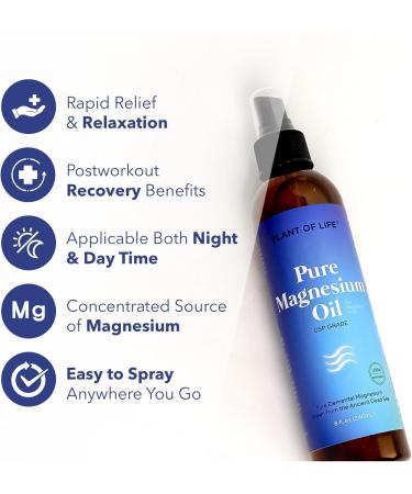 Pure Magnesium Oil Spray by Plant of Life | USP Grade | From Ancient Dead Sea Brines | Liquid Ionic Magnesium | Topical Solution | Purest Available | 8 fl oz / 240ml - Buy Online on GoSupps.com