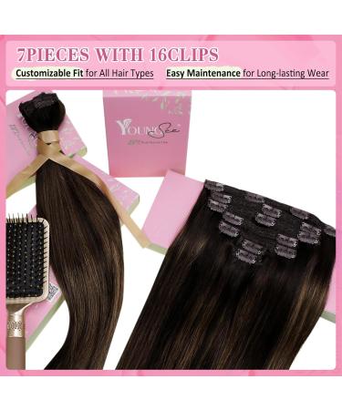 Youngsee Clip-In Ombre Real Hair Extensions - Dark Brown to Middle Brown 35cm 120g (7PCs) - Thick Remy Hair for Women - Buy Online on GoSupps.com