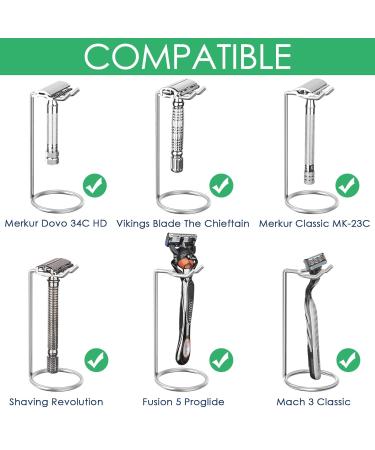 Linkidea 2-Piece Stainless Steel Safety Razor Holder & Shaving Brush Stand - Deluxe Travel Razor Knife Holder (12 cm Silver) - Buy Online on GoSupps.com