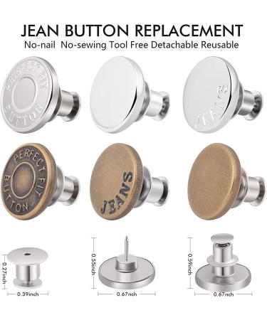 Adjustable Metal Jean Buttons Pins - 12 Sets for Loose Jeans - No Sew Instant Replacement - Snap Tack Pants Button Tightener by Ceryvop - Buy Online on GoSupps.com