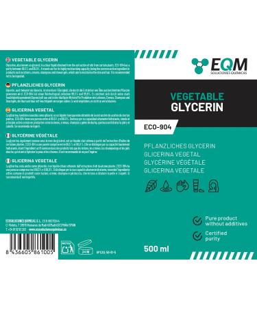 EQM ECO-904 Vegetable Glycerine 500 ml Purity 99.5% Glycerol 100% Natural Natural Moisturizer for Hair and Skin Ideal for Soaps Shampoos and Creams. - Buy Online on GoSupps.com