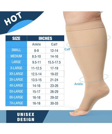Buy Plus Size Compression Socks (S-7XL) 20-30 mmHg - Wide Calf Open Toe Support for Circulation Varicose Veins & Edema - USA Shipping Available - Buy Online on GoSupps.com