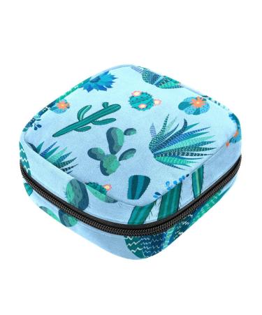 Menstrual Pad Bag with Zipper Ladies Napkin Pouch Tampons Collection Bag for Women and Girls (Cactus Flowers)