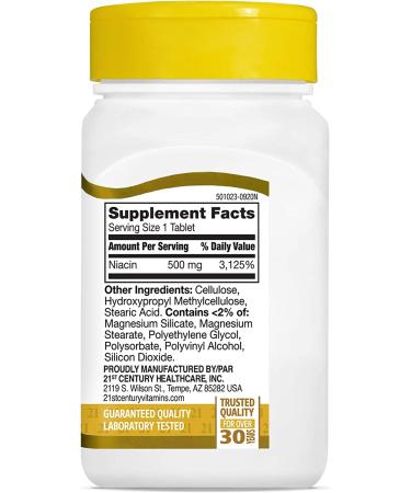 21st Century Niacin 500 mg Prolonged Release - 100 Tablets for Heart Health - Buy Online on GoSupps.com