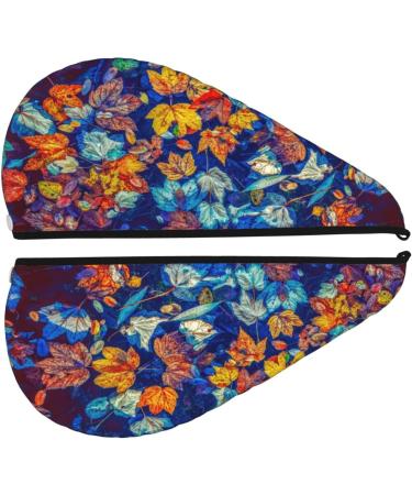 Colorful Fall Leaves Women's Coral Velvet Quick Dry Turban - Anti-Frizz Hair Wrap Towel for Long Thick Hair - One Size - Buy Online on GoSupps.com