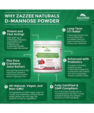 D-Mannose Powder Plus with Probiotics, Cranberry Juice, Free Scoop | 67 Servings, 6.5oz | Vegan, Non-GMO, All-Natural - Buy Online on GoSupps.com