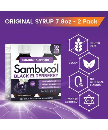 Sambucol Black Elderberry Syrup 2-Pack - Immune Support Liquid with High Antioxidants - Gluten Free - 7.8 Fl Oz x 2 - Buy Online on GoSupps.com