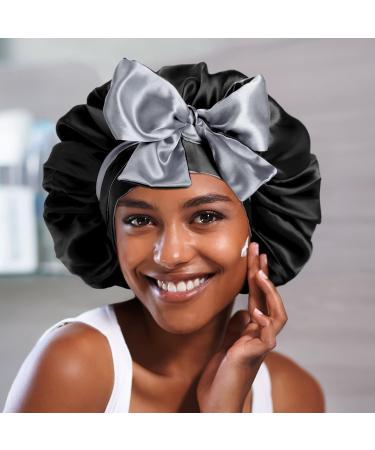 WEIPAO Silk Satin Bonnet - Reversible Double Sided Sleep Cap for Curly Hair | Black+Silver - Buy Online on GoSupps.com