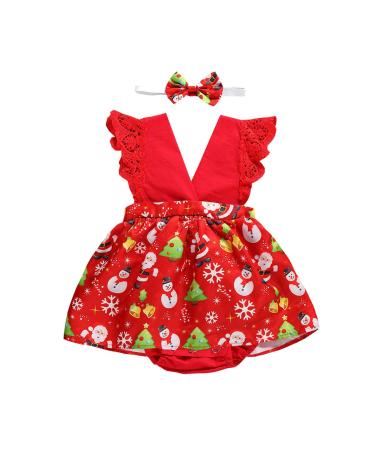 OFIMAN Baby Girl Romper Dress Infant Clothes Set Newborn Lace Floral Outfit Overall Bodysuit Backless Sunflower Summer Dresses 0 Month Christmas Santa