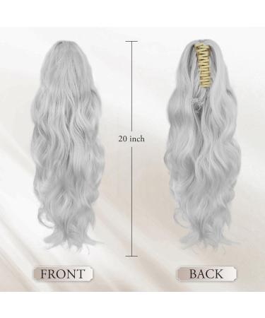 BARSDAR Long Wavy Grey Ponytail Extension 20'' - Synthetic Clip in Hairpiece for Women - Icy Silver Grey - Buy Online on GoSupps.com