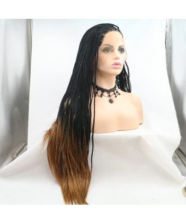 Handmade Afro-American Braided Wig for Women | Cosplay & Festival | Ombre Medium Brown Synthetic Lace Front Wig for Drag Queens - Buy Online on GoSupps.com