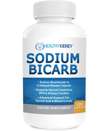 Sodium Bicarbonate 650mg Capsules Delayed Release for Supporting Normal Kidney Function & Kidney Health Supplement. Sodium Bicarbonate Designed for Kidney Support Acid Relief Alkalinity 120 Pills