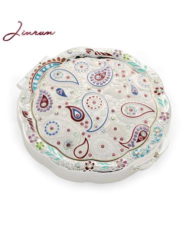 Jinvun Silver Vintage Round Purse Double Sided Mirror with Magnification - Compact Handheld Mirror for Makeup, Travel, and Vanity - Buy Online on GoSupps.com