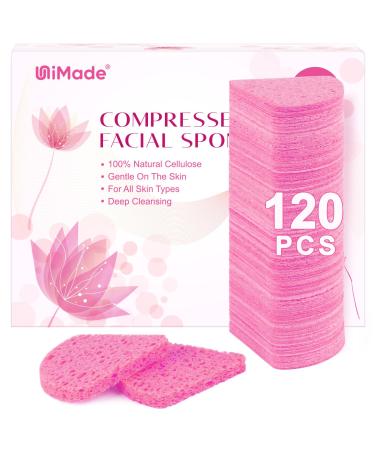 120-Count Compressed Facial Sponges Face Sponges for Cleansing 100% Natural Cellulose Cosmetic Spa Sponges for Facial Cleansing Makeup Removal Exfoliating Mask Skin Massage - Pink 1 Count (Pack of 120) Pink