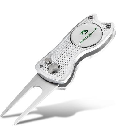 Procella Golf Divot Repair Tool with Ball Marker | Metal Switchblade Style | Multi-Tool for Men and Women - Silver - Buy Online on GoSupps.com