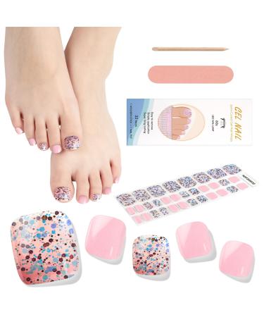 EBANKU 32 PCS Semi Cured Gel Nail Strips Gel Toeail Strips Full Wraps Adhesive Gel Toenail Stickers with Nail File and Stick(UV/LED Lamp Required)-1 (#17)