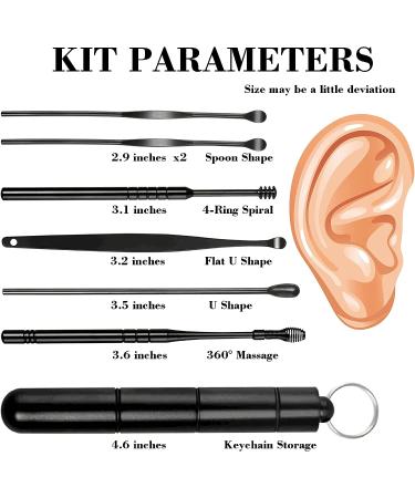 6 Pcs Portable Stainless Steel Earwax Removal Kit with 360 Massage Ear Pick - Black Keychain Ear Spoon in Sealed Storage Box - Spiral Ear Curette Included - Buy Online on GoSupps.com