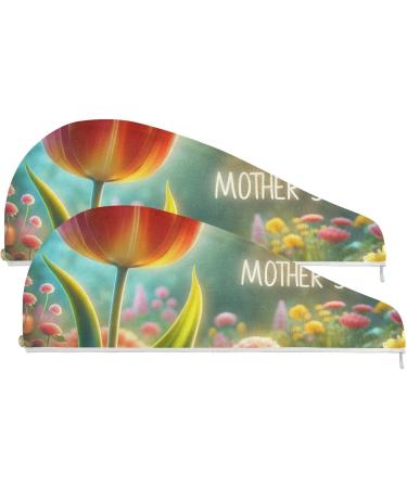 Super Absorbent Tulip Flower Hair Towel 2 Pack - Quick Drying Hair Turbans for Mothers Day Gift | Perfect for Women & Girls - Buy Online on GoSupps.com