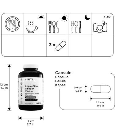 Vinaigre de Pomme 2000 mg. 180 g lules v g taliennes pour 2 mois de traitement. Antibact rien naturel avec Poivre de Cayenne Gingembre et Curcuma. Fabriqu en Europe par HIVITAL - Buy Online on GoSupps.com