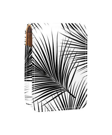 Travel Lipstick Organizer Case Lipstick Case Portable Makeup Bag With Mirror Black Palm Leaf L424m5bnxs