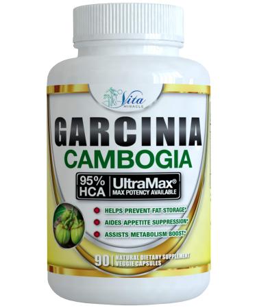 Vita Miracle Pure Garcinia Cambogia 95% HCA - Extract Slim Maximum Strength Formula to Reduce Appetite & Lose Weight Faster Than Ever Plus Garcinia Cambogia Weight Loss E-Book (90 Count) 90 Count (Pack of 1)