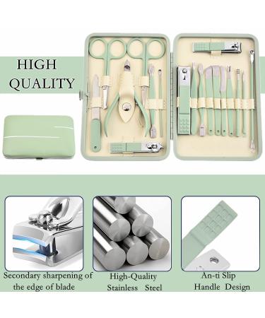 18-in-1 Manicure Set for Men & Women - Professional Nail Grooming Kit with Leather Case - Aceoce Mint Green - Buy Online on GoSupps.com