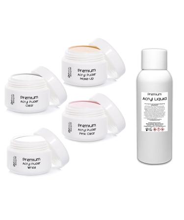 Acrylic Powder Set 2 with 50ml Liquid - 4x 20g Powder Clear - White - Pink - Make-Up Powder Nail Set (Pack of 5) - Buy Online on GoSupps.com