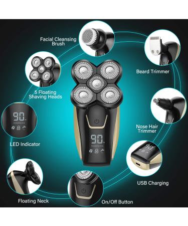 4-in-1 Electric Shaver for Men | Bald Head Shaver, Rechargeable Wet & Dry Razor, Grooming Kit with Clipper & Nose Trimmer - Black Gold - Buy Online on GoSupps.com
