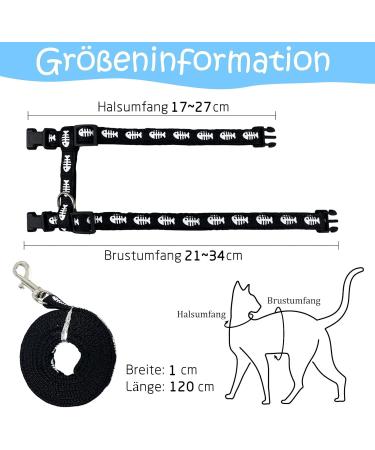 Adjustable Nylon Cat Leash (2 Pieces) - Soft Leash for Kittens Puppies & Rabbits | Marienk fer Print | Black & Blue - Buy Online on GoSupps.com