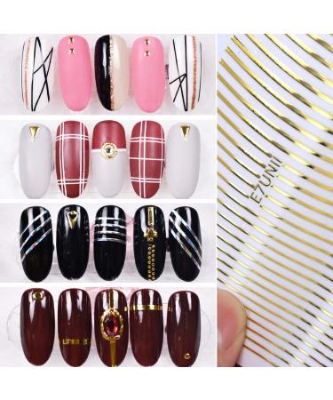 JAKSSO 3D Metallic Nail Stickers - 12 Sheets Gold Silver Nail Decals for Acrylic Nails - DIY Nail Art Chains, Stripes, Lines - Manicure and Salon - Buy Online on GoSupps.com