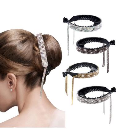 4 Colors Tassel Ponytail Hair Clips Hair Bun Accessories for Women  Rhinestone Hair Styling Clips Banana Clip  Girls Ponytail Holder Large Glittering Gold Claws Clips Rhinestone Hair Accessories