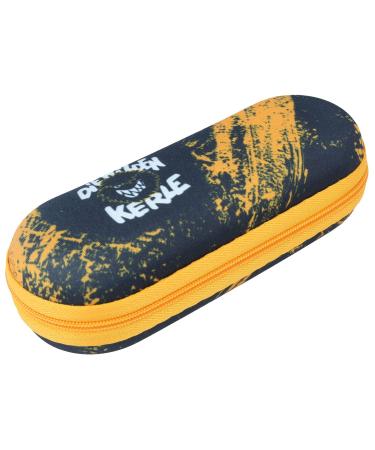 Child-friendly lightweight glasses case made of robust textile - "Wilde Kerle" with zipper in black - orange