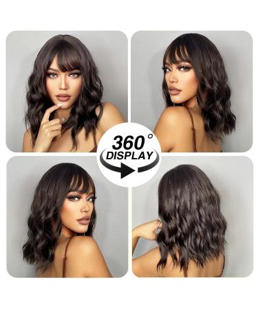 14-Inch Curly Black Bob Wigs | Heat-Resistant Synthetic Shoulder-Length Wavy Brown Wigs for Women - Perfect for Daily Cosplay - Buy Online on GoSupps.com
