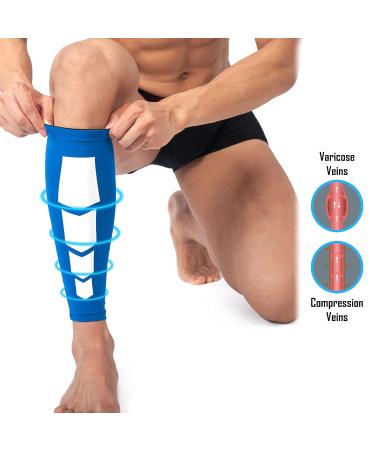 360 RELIEF Compression Calf Sleeves for Fitness Sports | Shin Splints Muscle Cramps Relief | Running Jogging Marathon Hiking | Large Blue - 1 Pair with Mesh Laundry Bag - Buy Online on GoSupps.com
