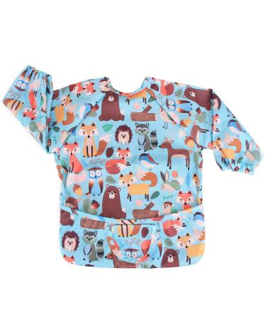 Luxja Baby Waterproof Sleeved Bib Long Sleeve Bib for Toddler (6-24 Months) (1 Sleeved bib Forest Party) 1 sleeved bib Forest party