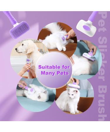 Garstor Self-Cleaning Dog & Cat Brush | Grooming Tool for Shedding, Long/Short Haired Pets | Removes Loose Fur & Undercoat | Purple - Buy Online on GoSupps.com