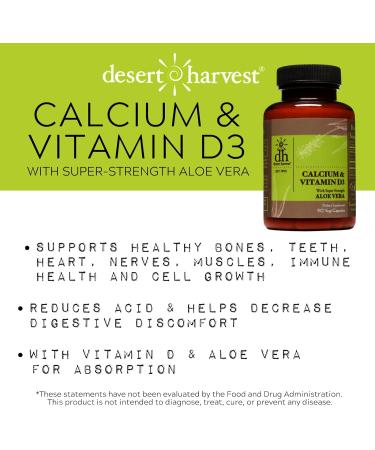 Desert Harvest Calcium Carbonate 250mg + Vitamin D3 100 IU with Aloe Vera | 90 Capsules - Buy Online on GoSupps.com