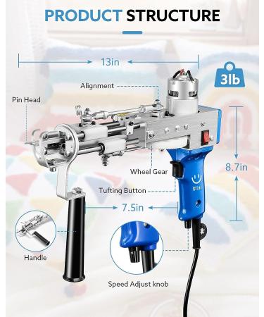 Riiai 2-in-1 Rug Tufting Gun Machine with Starter Kit - AK-III, Speed Adjustment, 360 Handle - Blue | Perfect for Beginners in Rug Making - Buy Online on GoSupps.com