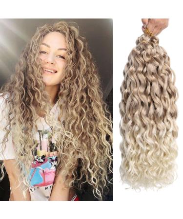 Deep Wave Twist Crochet Hair Synthetic Ocean Wave Crochet Hair 3 packs Hawail Curl Braiding Hair Wet and Wavy Braiding Hair Extension Beach Curl for Women (20”, 27/613) 20" 27/613