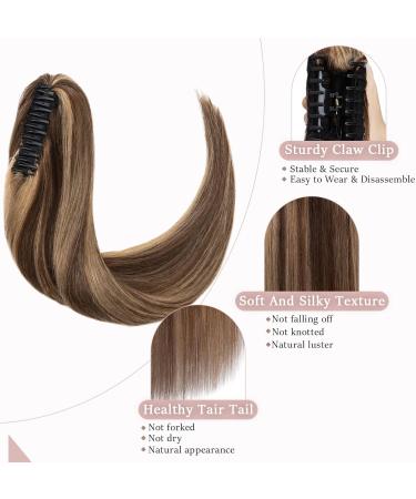 SEGOHAIR Claw Clip Ponytail Hair Extensions Human Hair 22 Inch Ponytail Extension Natural Real Hair Straight Remy Hair Extensions-Dark Chocolate Brown with Strawberry Honev Blonde(130g) - Buy Online on GoSupps.com