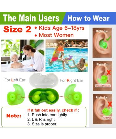 WaterDam Swimming Ear Plugs - Waterproof & Comfortable Earplugs for Swimmer's Ear Prevention (Size 1+2 for Toddlers & Small/Medium for Women, Kids, Teens) - Blue/Green - Buy Online on GoSupps.com