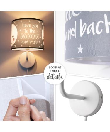 Paco Home Round Wall Lamp for Children's Room | Fabric Lampshade | E14 Moon & Stars Design in Grey & White - Buy Online on GoSupps.com
