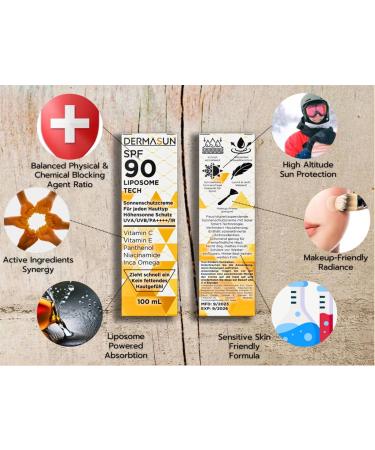  DERMASUN Daily facial sunscreen SPF 90 - Intense moisturizing care and UV protection liposome technology anti-aging suitable for makeup and sports - Fast absorption - 100 - Buy Online on GoSupps.com