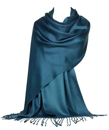 GFM Smooth Shiny Surface Pashmina Style Scarf (L9) L9-tnl-teal Blue