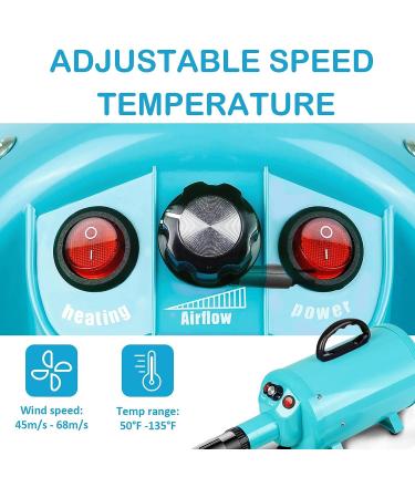 Dog Hair Dryer 3.8HP 2800W Pet Grooming Blower for Large Dogs - Heat Blaster with Stepless Speed & Strong Power Wind - Blue - Buy Online on GoSupps.com