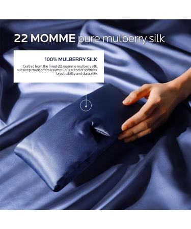22 Momme Silk Sleep Mask - Pure Mulberry Eye Mask for Total Blackout | Adjustable for Travel & Sleep - Unisex Blue - Buy Online on GoSupps.com