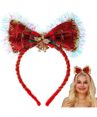 Flayem Bow Christmas Headbands for Kids Adults Red Xmas Cute Hair Hoop with Jingle Bell for Women Men Christmas Party Costume Party Favor