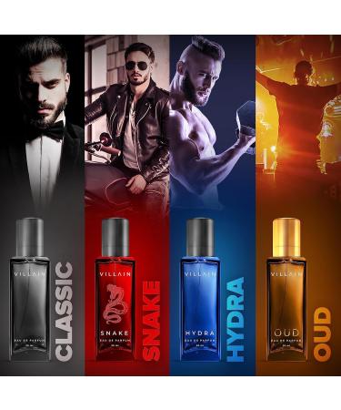 Villain Rebel Luxury Perfume Gift Set for Men | Long Lasting Woody Oud Musk & Aqua Fragrances | 4x20ml EDP Combo - Classic Hydra Snake Oud - Buy Online on GoSupps.com
