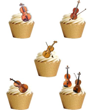 24 Stand Up Violins Musical Instrument Themed Edible Wafer Paper Cake Toppers Decorations - Buy Online on GoSupps.com